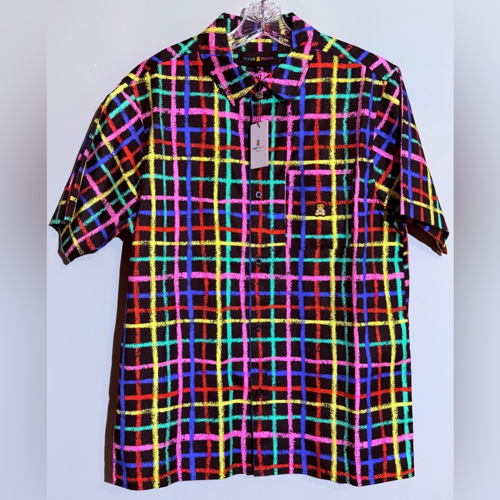 Teddy Fresh Multicolor Grid Men's Shirt Size Medium
